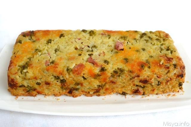 Timballo di riso con formaggi e piselli
