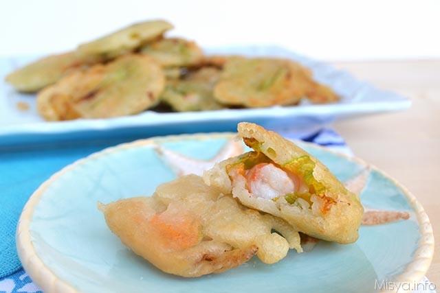Fiori di zucca e gamberi in pastella