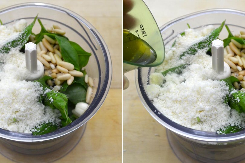 2 basilico pinoli nel mixer