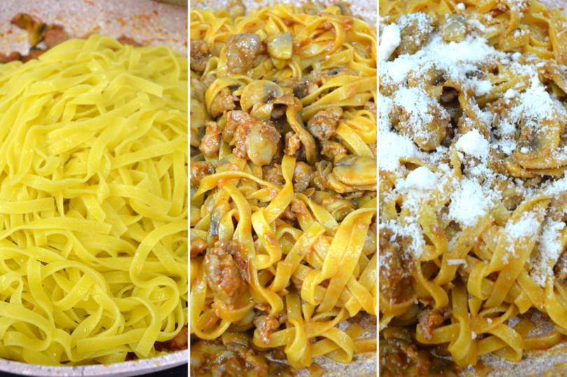 5 aggiungere pasta nella padella