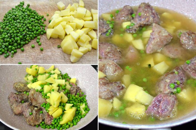 3 aggiungere patate e piselli
