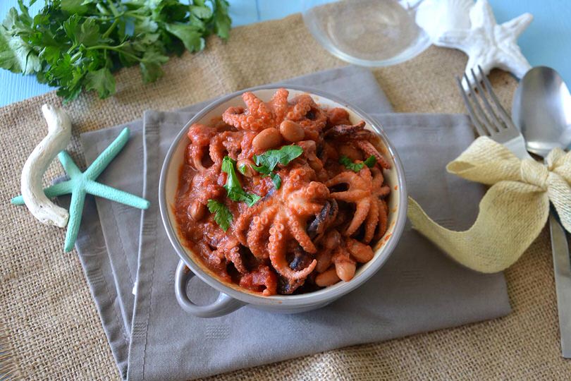 Polipetti in umido con fagioli