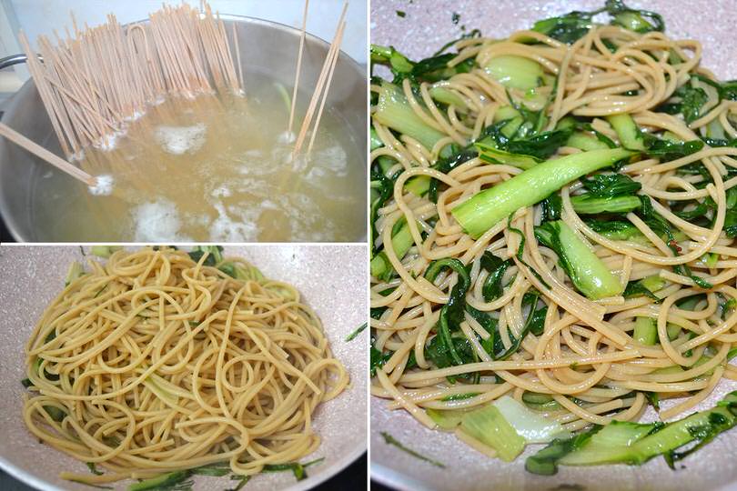 spaghetti e puntarelle