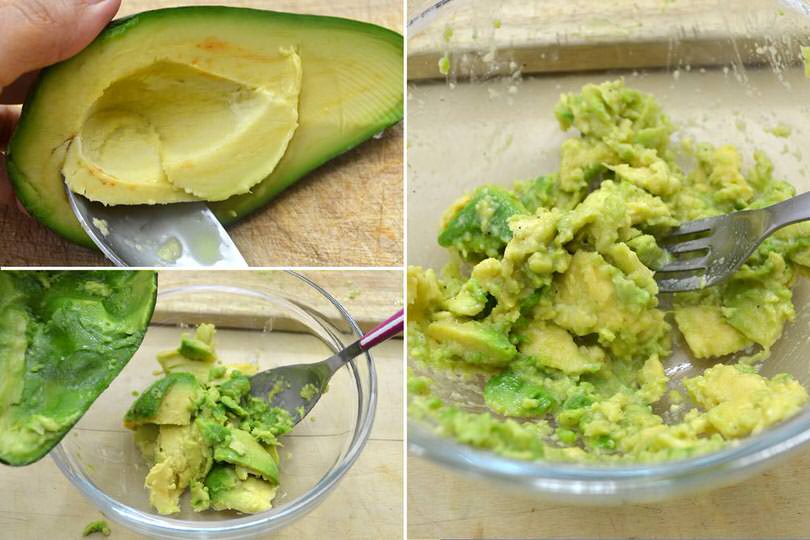 2 schiacciare polpa avocado
