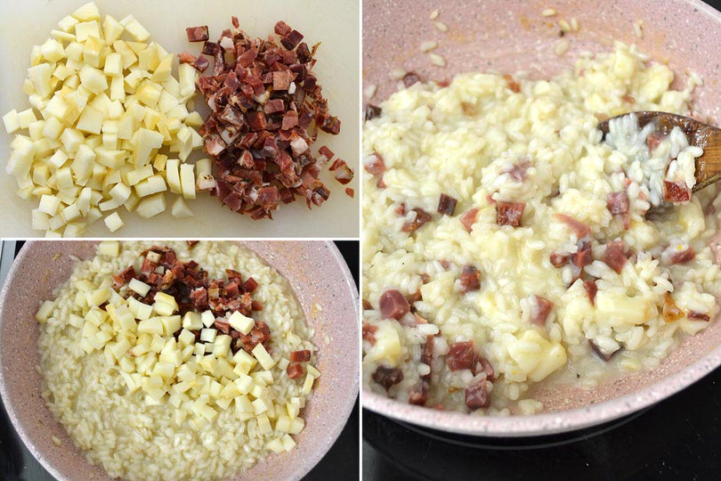 3 aggiungere speck e scamorza