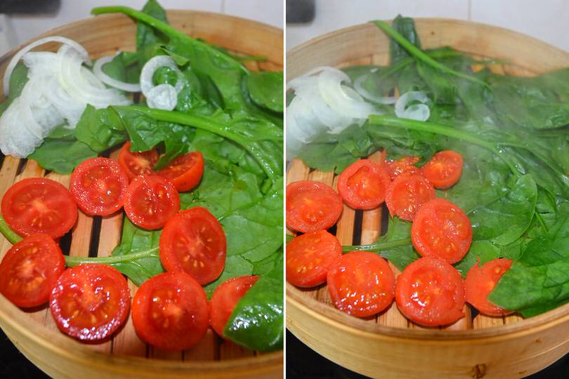 3 cuocere spinaci e pomodorini