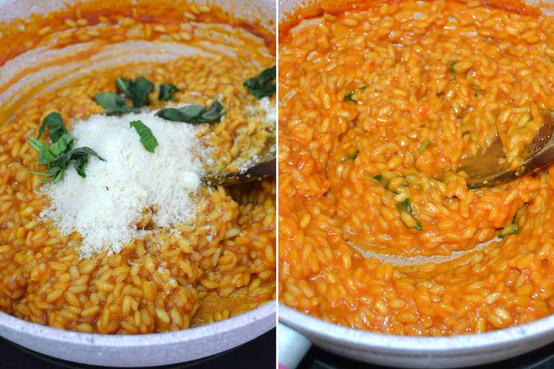 4 aggiungere parmigiano e mantecare
