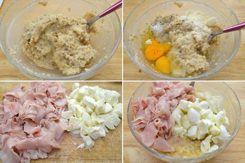 2 aggiungere prociutto e mozzarella