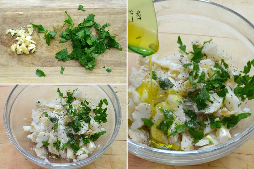 3 aggiungere aglio prezzemolo olio