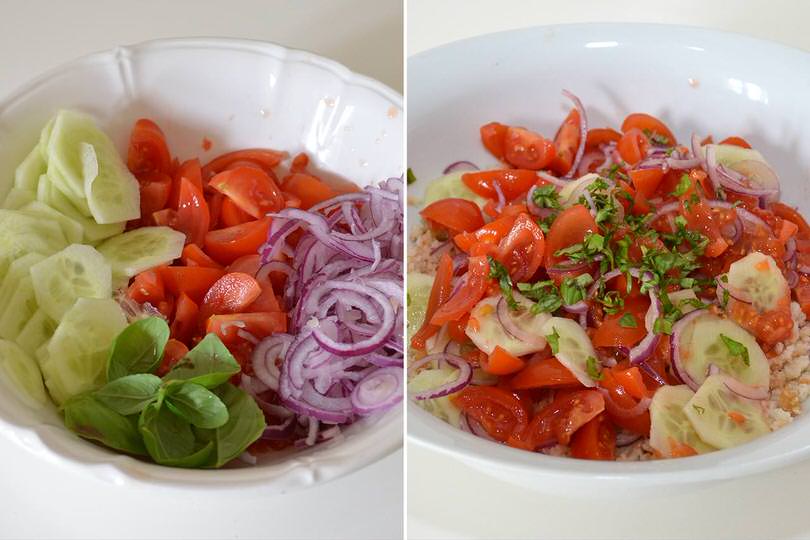 2 aggiungere pomodori e cipolla