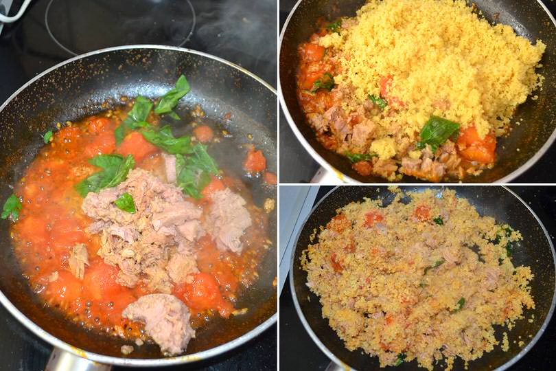 6 aggiungere tonno e cous cous